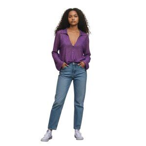 Free People Sparkling‎ Purple Long Sleeve Sweater